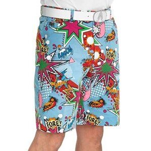 ROYAL & AWESOME Golf Shorts 44 Men's Partoon Fore Birdie Hook Par Graphic Comic